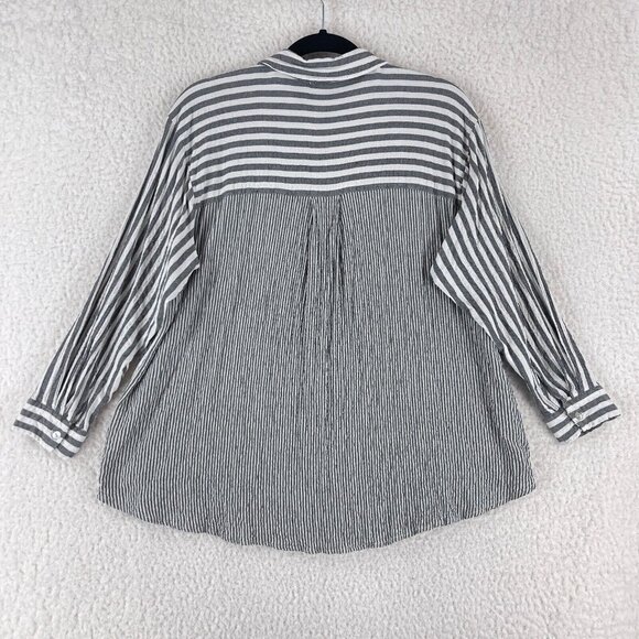 Jane + Delancey Gray Striped Button-Up Shirt Womens Long Sleeve Plus Size 1X - Picture 14 of 16